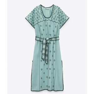 Zara embroidered midi dress in emerald